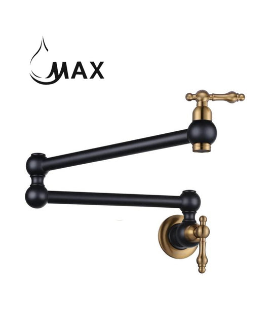 Pot Filler Faucet Double Handle Traditional Wall Mounted With Accessories 22" Matte Black, Brushed Gold Finish