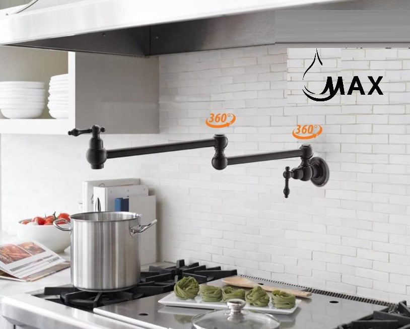 Pot Filler Faucet Double Handle Traditional Wall Mounted With Accessories 22 Inches Oil Rubbed Bronze Finish