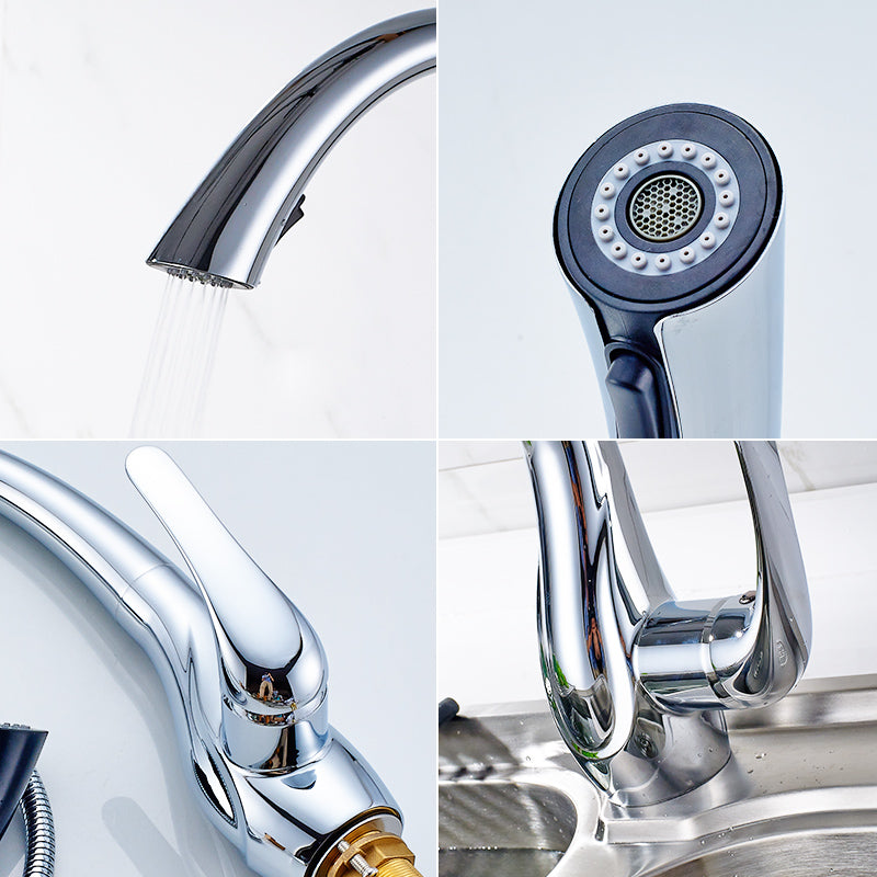 Gooseneck Kitchen Faucet Pull-Out Single Handle 14" Chrome Finish