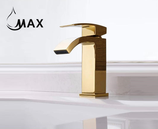 Waterfall Single Handle Bathroom Faucet Shiny Gold Finish