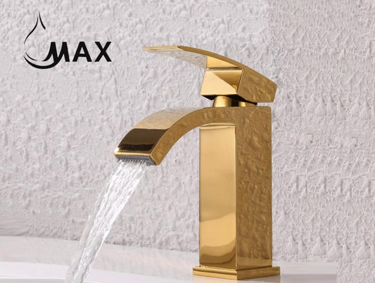 Waterfall Single Handle Bathroom Faucet Shiny Gold Finish