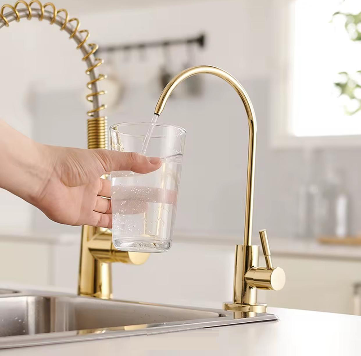 MAX Faucets Shiny Gold Water Filter Faucet – Single Handle, Non-Air Gap, Drinking Water & Beverage Tap