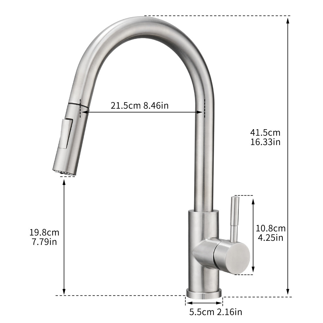 Smart Touch Kitchen Faucet 16" Single Handle Pull-Out – Brushed Nickel Finish | MAX Faucets