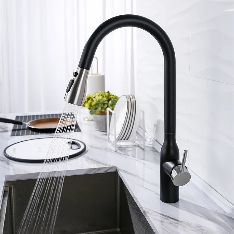18" High-Arc Pull-Out Kitchen Faucet – Single Handle, Matte Black & Brushed Nickel Finish