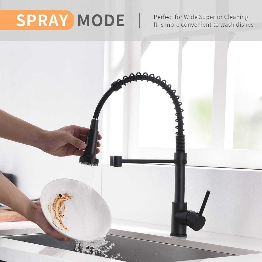 MAX Faucets | Pull-Down Spiral Flexible Kitchen Faucet – 16.5" Matte Black Finish