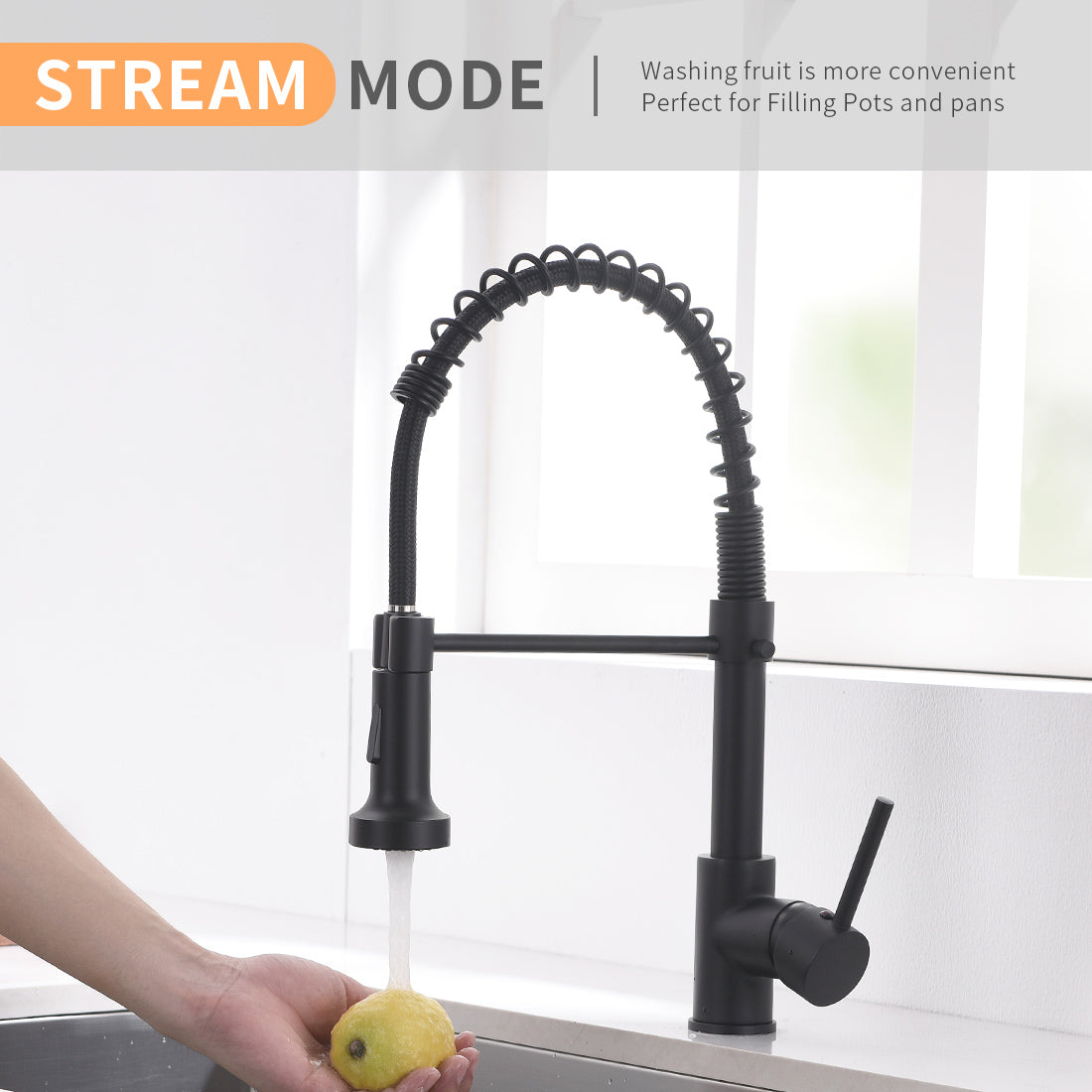 MAX Faucets | Pull-Down Spiral Flexible Kitchen Faucet – 16.5" Matte Black Finish