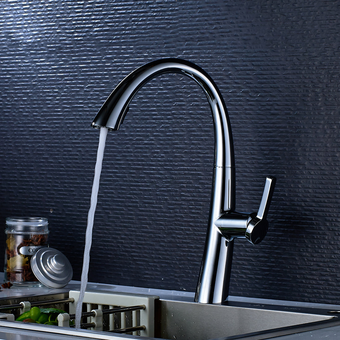 Pull-Out Single Handle Kitchen Faucet High-Arc Gooseneck 16" In Chrome Finish