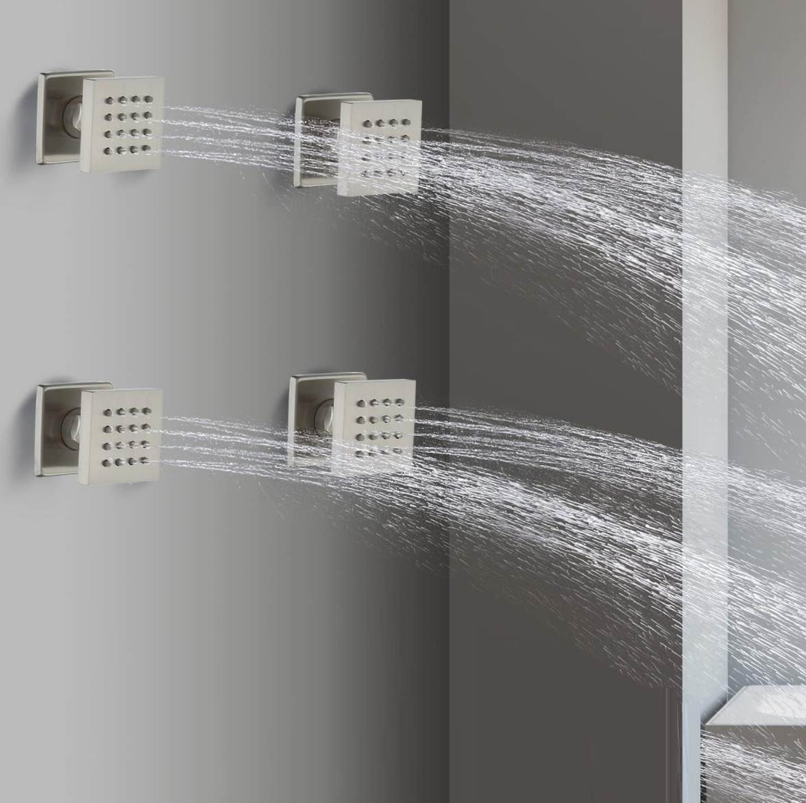 Thermostatic Shower System Two Function With 4 Body Jets and Valve Brushed Nickel Finish