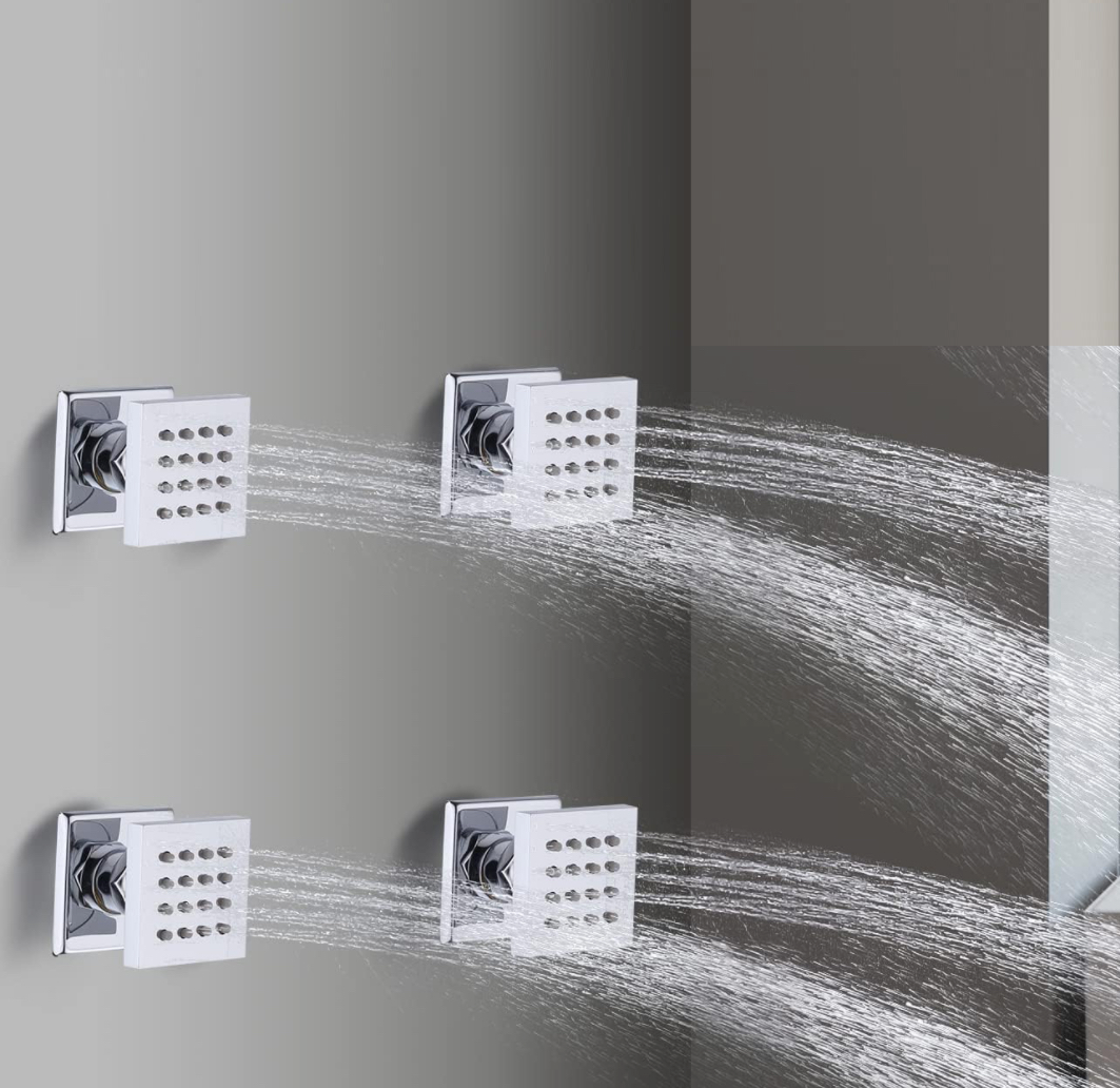 Wall Thermostatic Shower System Two Function With 4 Body Jets and Valve Chrome Finish
