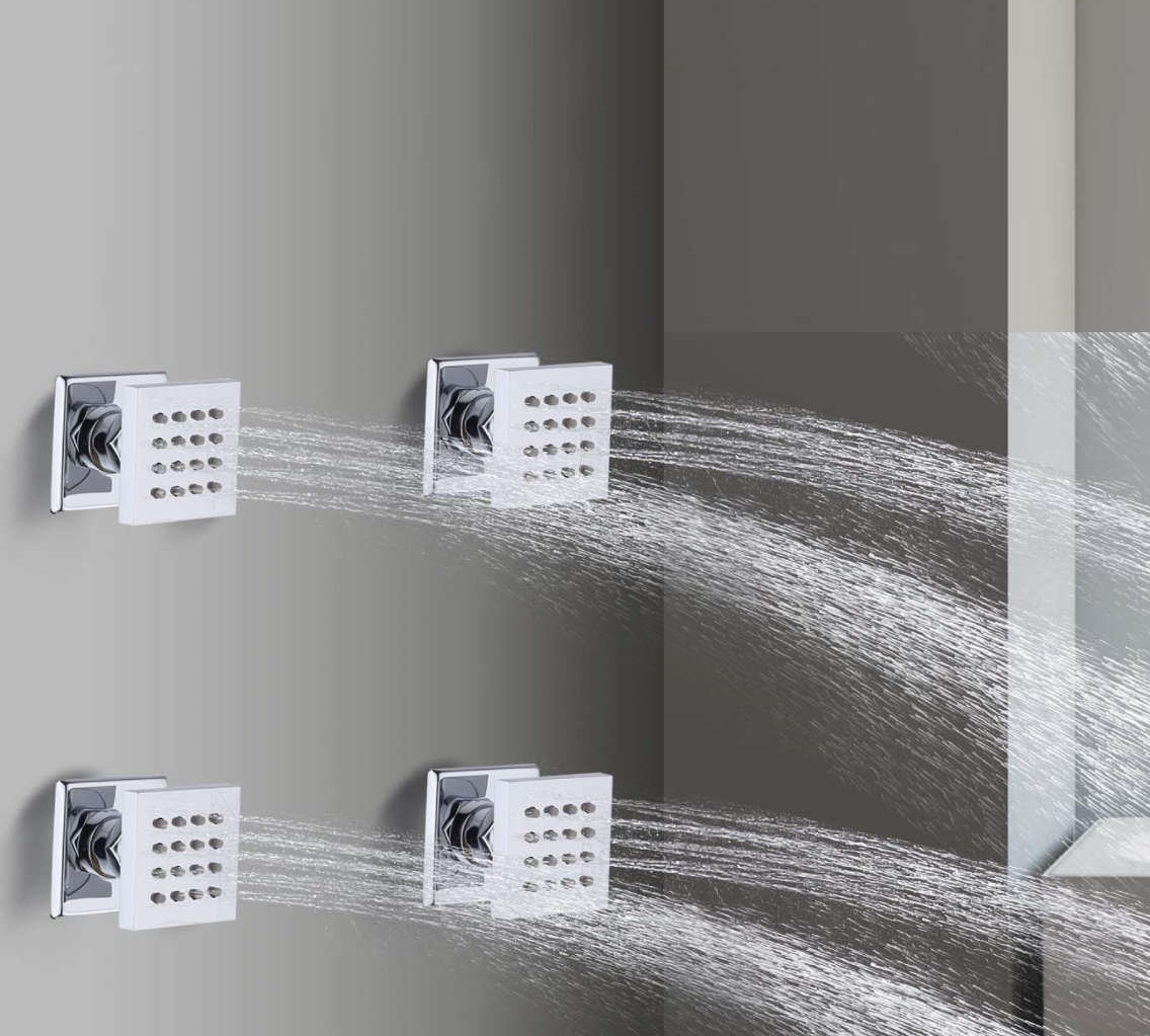 Ceiling Thermostatic Shower System Two Function With 4 Body Jets and Valve Chrome Finish