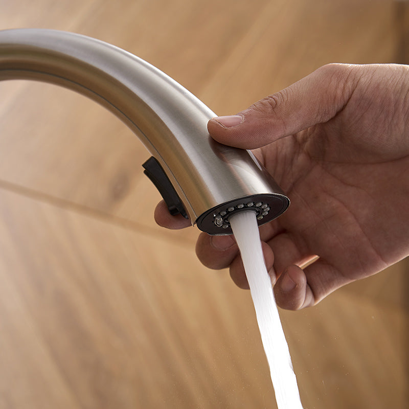 Gooseneck Kitchen Faucet Single Handle Pull-Out 14" Brushed Nickel Finish