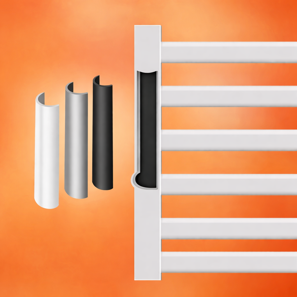 Side view of 6-bar white wall-mounted electric towel warmer rack showing slim modern design