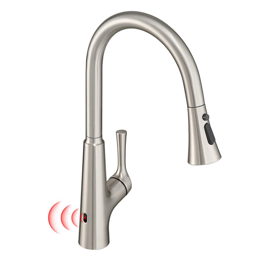 Smart Touchless Kitchen Faucet Single Handle Pull-Out 18" Sleekly Classic Brushed Nickel Finish