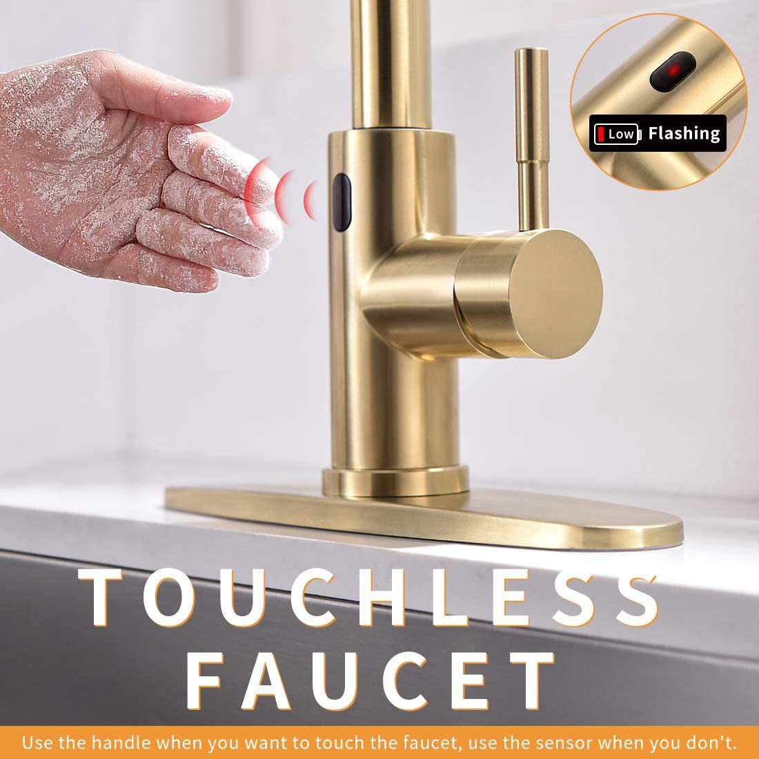 Touchless Kitchen Faucet with Pull-Out Sprayer – 19.5” High Arc Spring Spout, Brushed Gold Finish