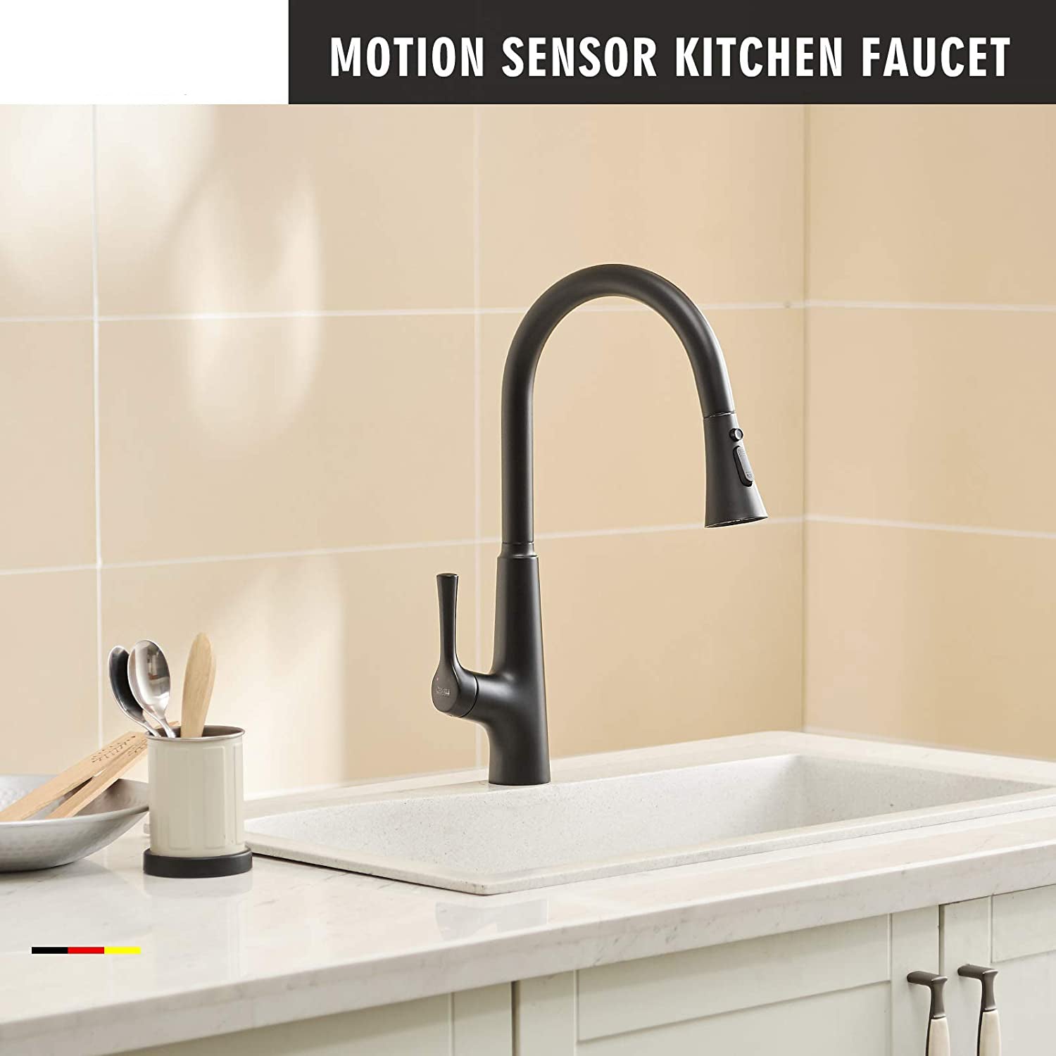 Touchless Kitchen Faucet – Smart Single Handle Pull-Out, 17.75” High Arc Spout, Matte Black Finish