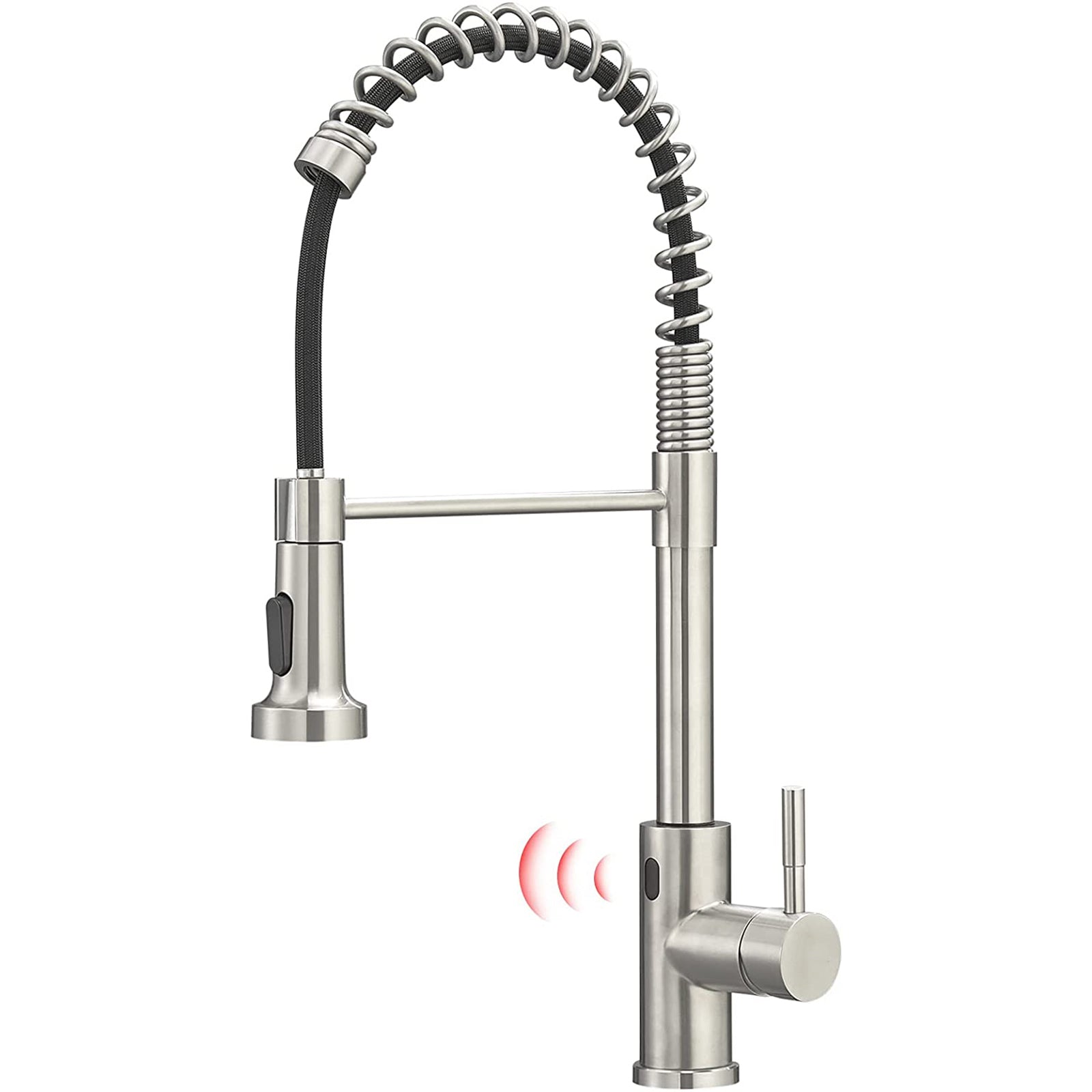 Touchless Kitchen Faucet with Pull-Out Sprayer – 19.5” High Arc Spring Spout, Brushed Nickel Finish