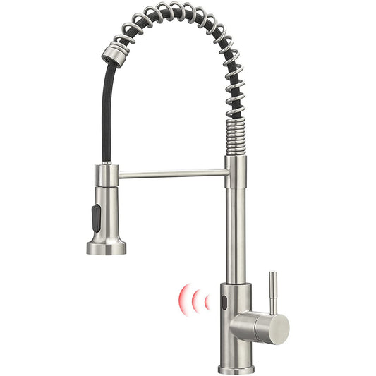 Smart Touch-Less Kitchen Faucet Pull-Out Spring Spout 20" Brushed Nickel Finish