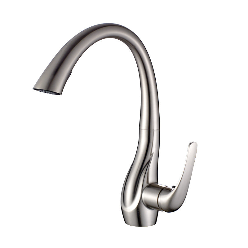 Gooseneck Kitchen Faucet Single Handle Pull-Out 14" Brushed Nickel Finish