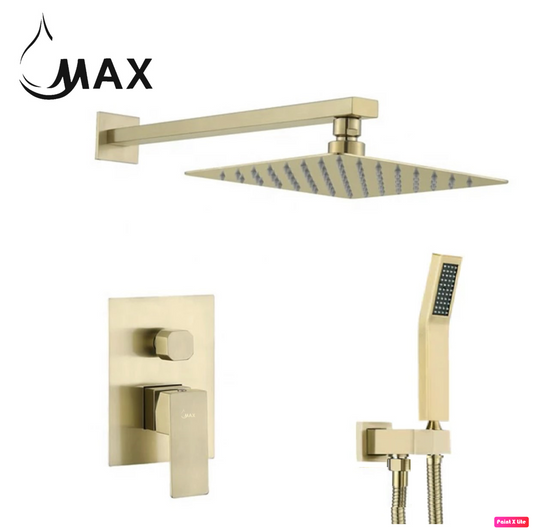 Square Shower System Two Functions With Pressure-Balance Valve Brushed Gold Finish