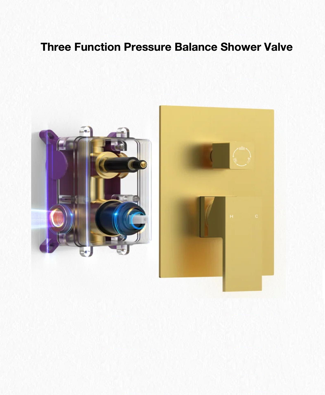 Three Function Pressure Balance Shower Valve  Brushed Gold