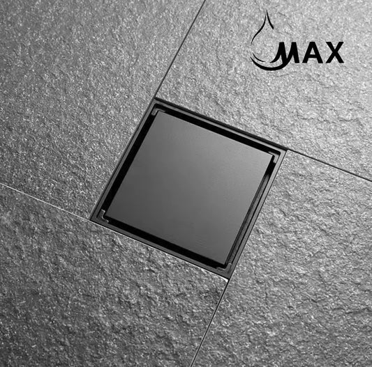 Square Shower Drain with Cover 6 Inches Matte Black