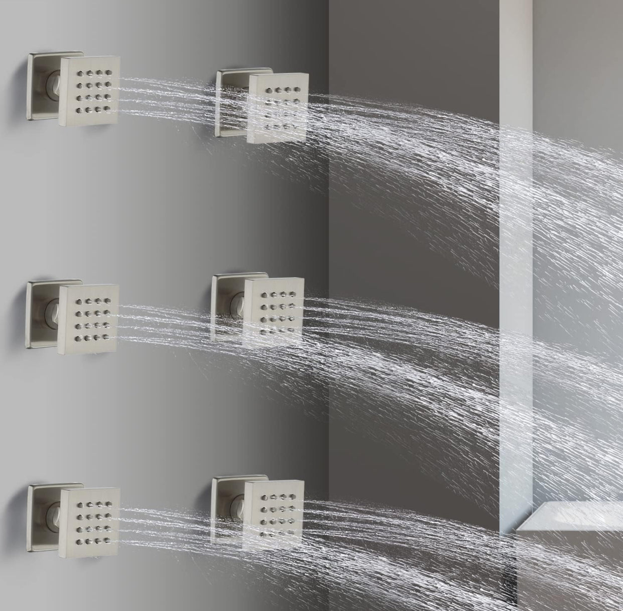 Thermostatic Shower System Two Function With 6 Body Jets and Valve Brushed Nickel Finish