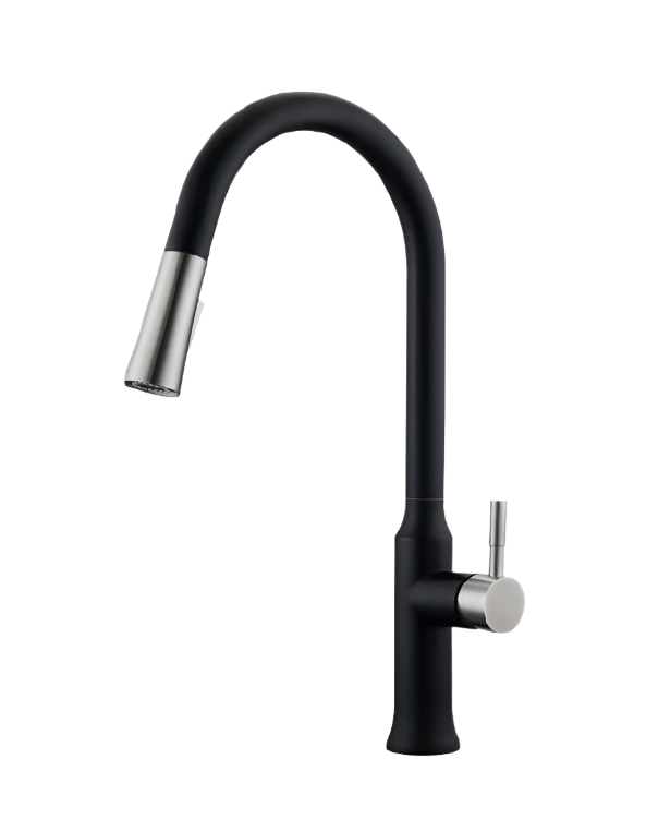 MAX Faucets | 19.5" High-Arc Pull-Out Kitchen Faucet – Single Handle, Matte Black & Brushed Nickel Finish