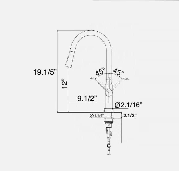 MAX Faucets | 19.5" High-Arc Pull-Out Kitchen Faucet – Single Handle, Matte Black & Brushed Nickel Finish