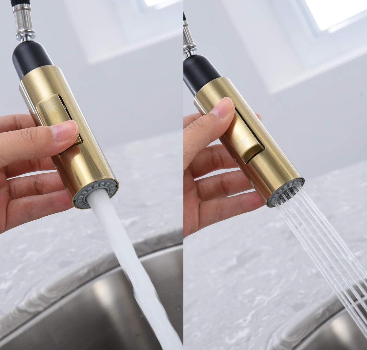Replacement Nozzle Head Kitchen Faucet Spray & Stream Brushed Gold Finish