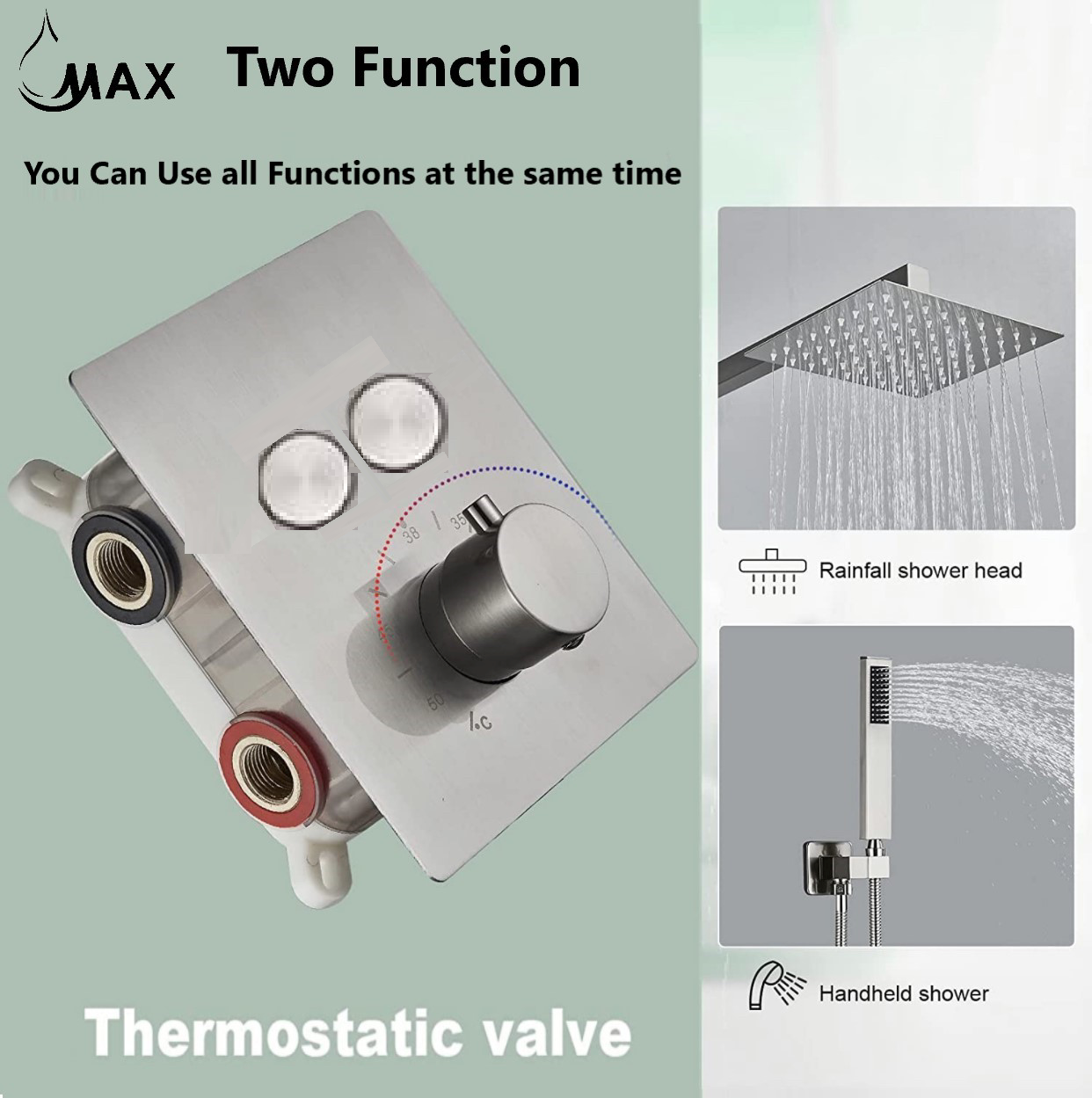 Thermostatic Shower System Set Two Functions With Pressure Balance Valve Brushed Nickel Finish