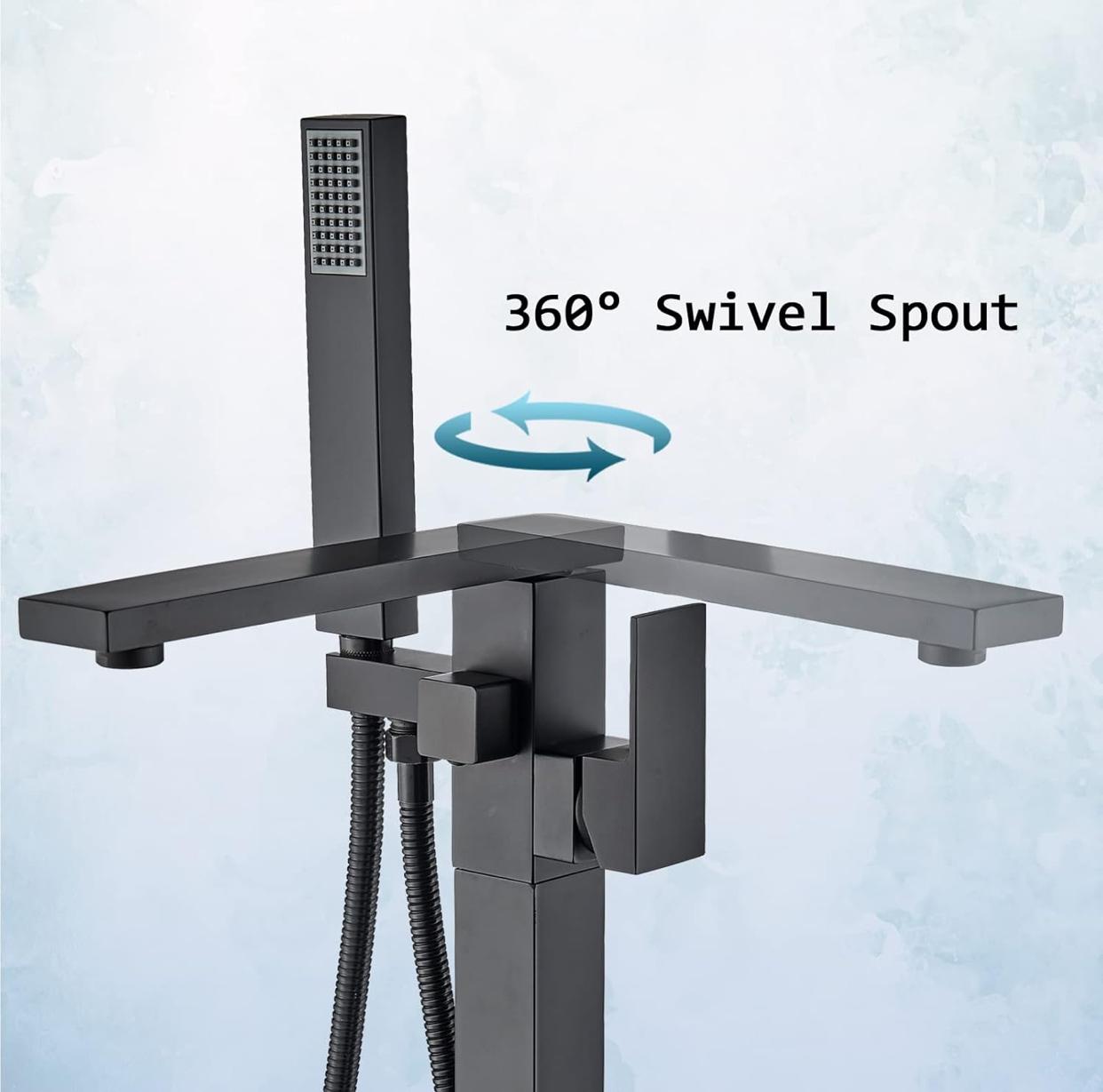 Freestanding Bathtub Faucet  Floor Mounted Tub Filler Faucet Single Handle  With Rough-In And Handheld Matte Black Finish