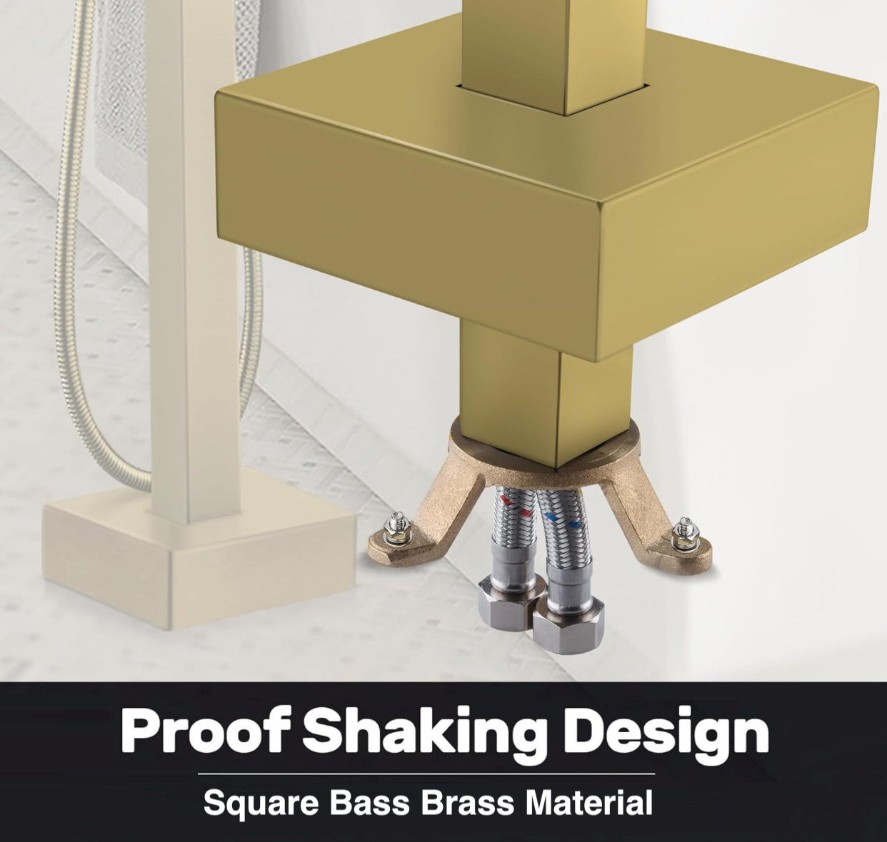 Waterfall Tub Filler Faucet Single Handle Floor Mounted With Rough-In And Handheld Brushed Gold Finish