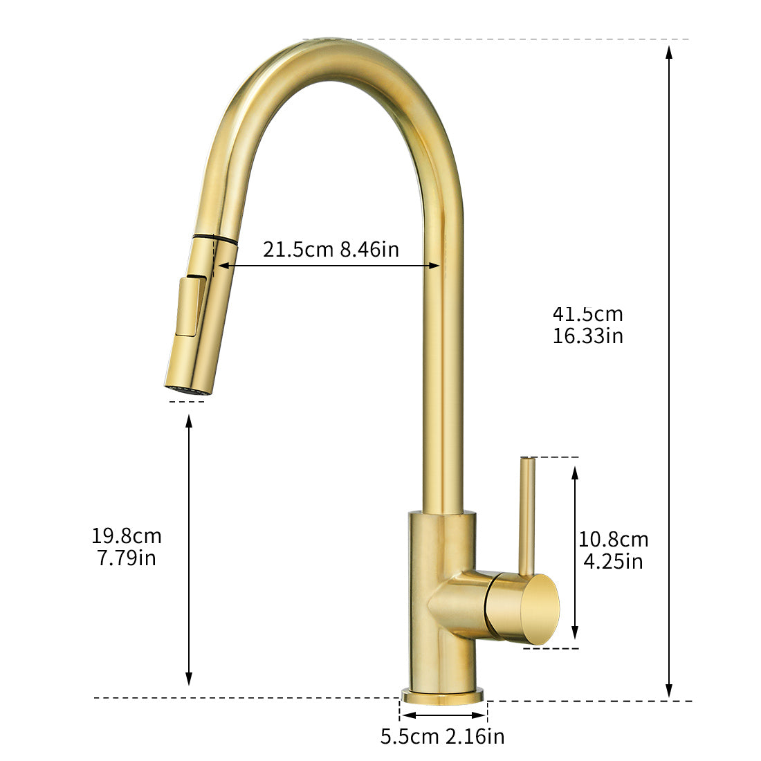 Smart Touch Kitchen Faucet 16" Single Handle Pull-Out – Brushed Gold Finish | MAX Faucets