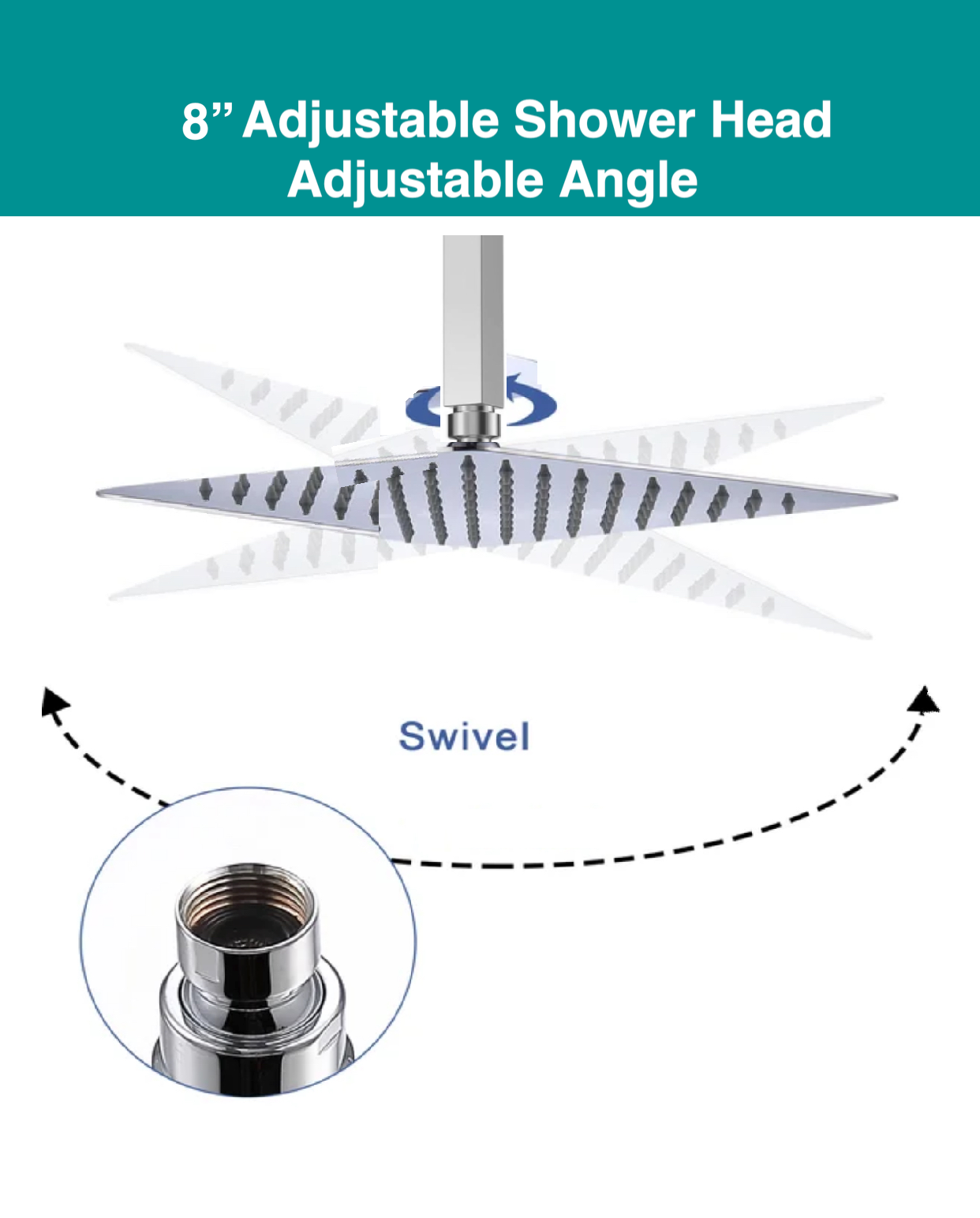 Square Shower Head High Pressure Ultra-Thin 8" In Chrome Finish