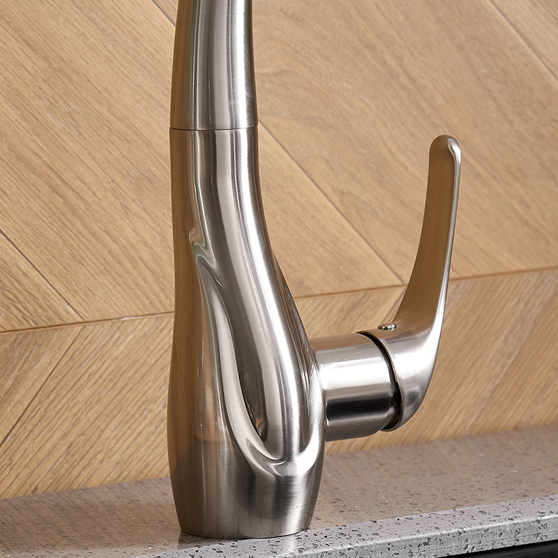 Gooseneck Kitchen Faucet Single Handle Pull-Out 14" Brushed Nickel Finish