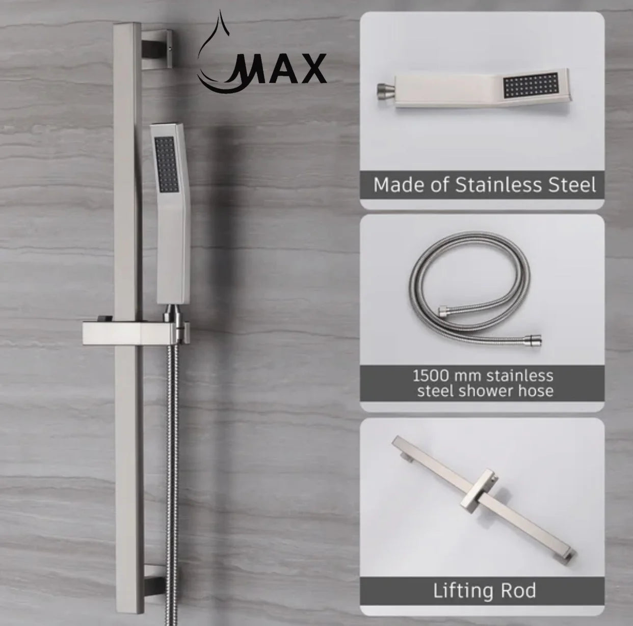 Thermostatic Shower System Two Functions WithPush-buttons and Hand-Held Slide Bar, Pressure-Balance Valve Brushed Nickel