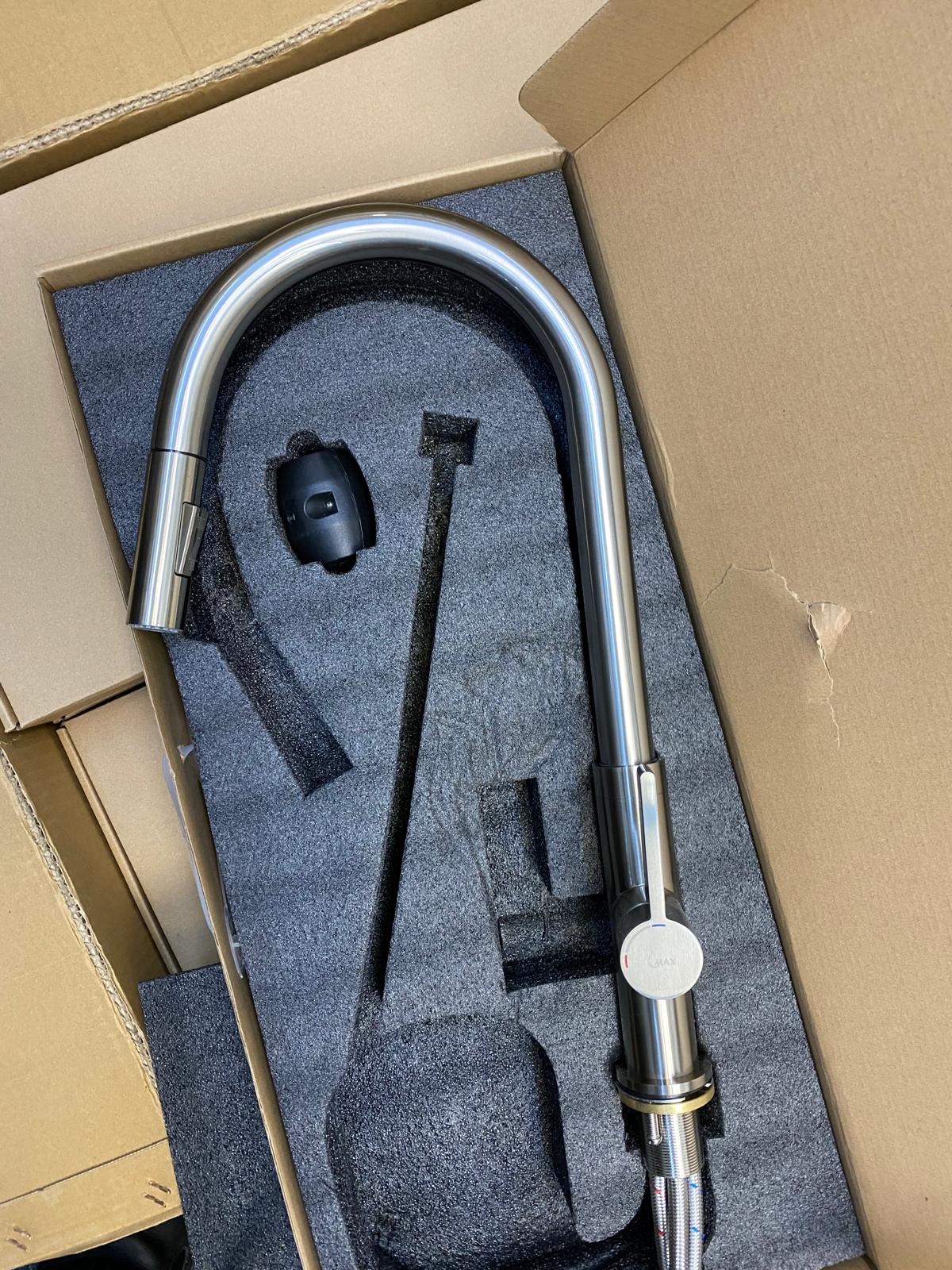 Pull-Out Kitchen Faucet – Single Handle, Brushed Nickel, 18” High-Arc