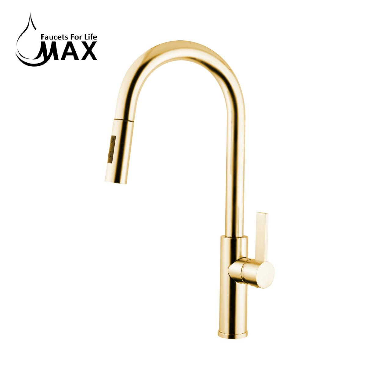 Pull-Out Kitchen Faucet – Single Handle, Brushed Gold, 18” High-Arc
