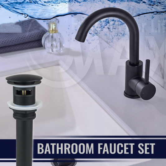 Bathroom Faucet With Pop-UP Drain Side Handle Matte Black Finish