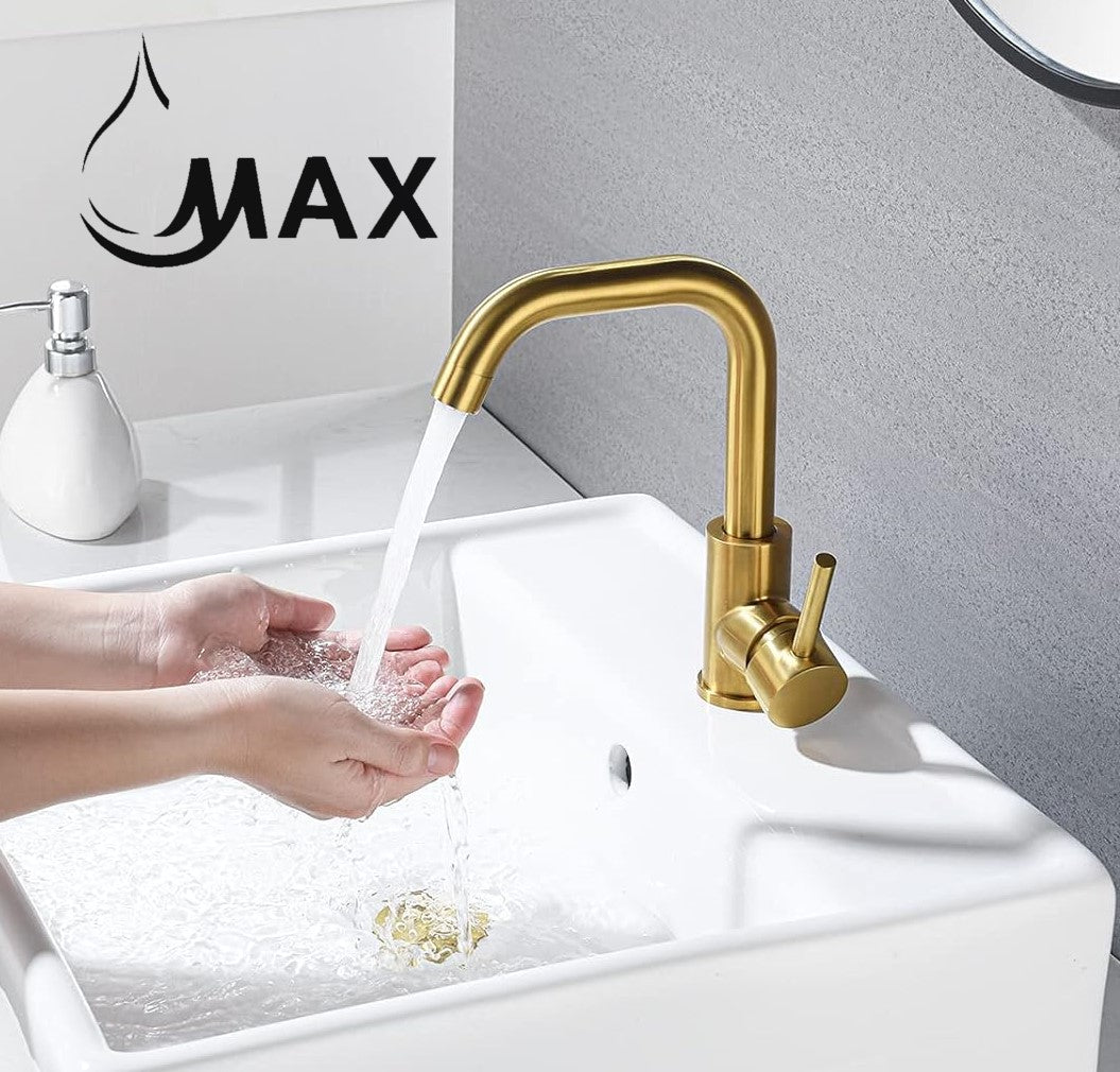 MAX Faucets | Brushed Gold Bathroom Faucet – Side Handle Swivel Spout with 360° Rotation