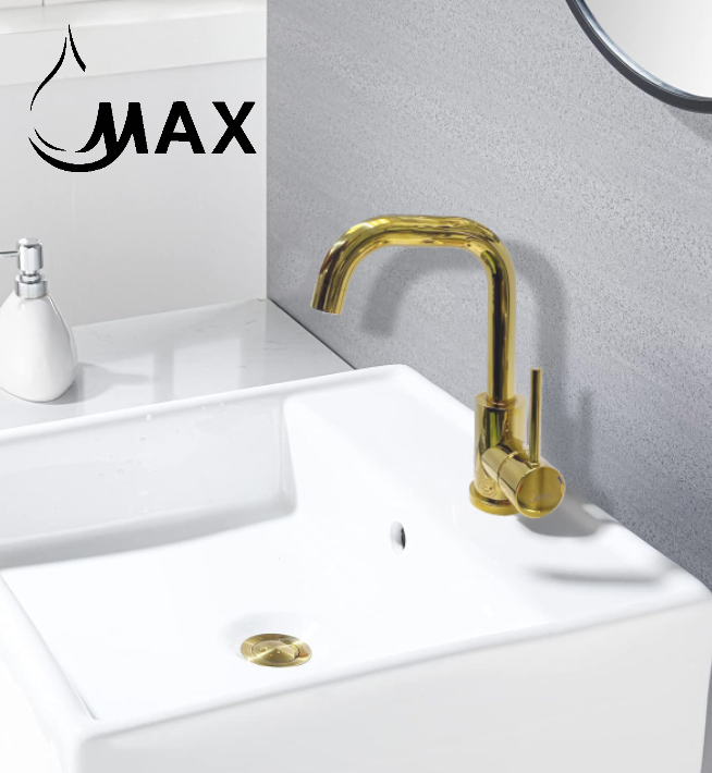 MAX Faucets | Shiny Gold Bathroom Faucet – Side Handle Swivel Spout with 360° Rotation