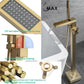 Tub Filler Waterfall Faucet Single Handle Floor Mount With Rough-In And Handheld Brushed gold