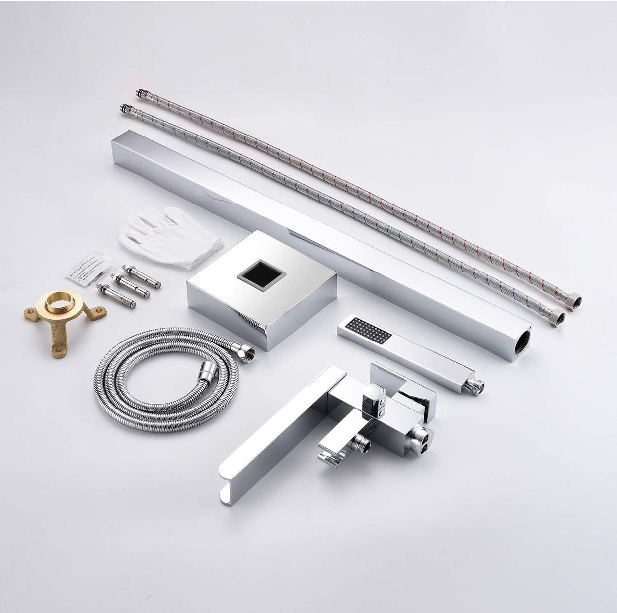 Waterfall Tub Filler Faucet Floor Mount Single Handle With Rough-In And Handheld Chrome Finish