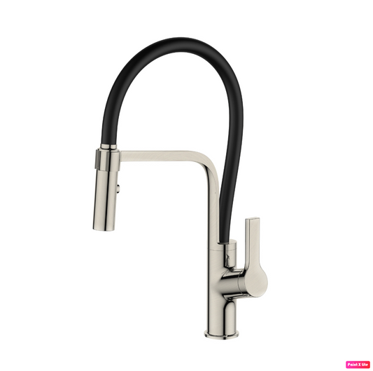Pull-Down Kitchen Faucet 18" Single Handle Flexible Rubber Brushed Nickel,Matte Black Rubber Finish