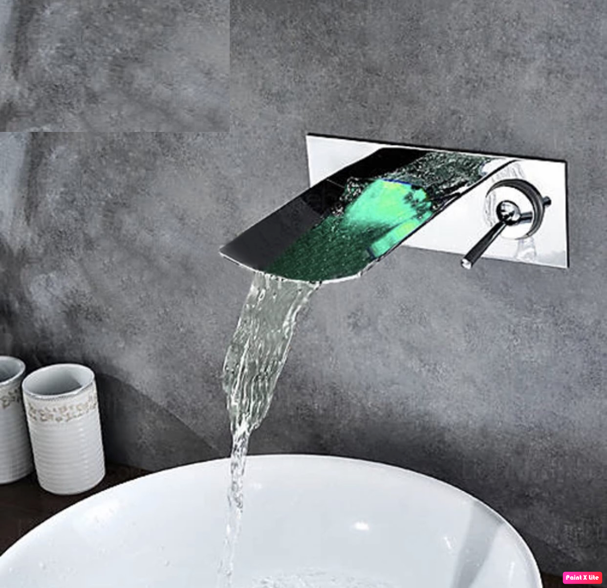 Waterfall Bathroom Faucet Wall Mounted With LED Light Chrome Finish