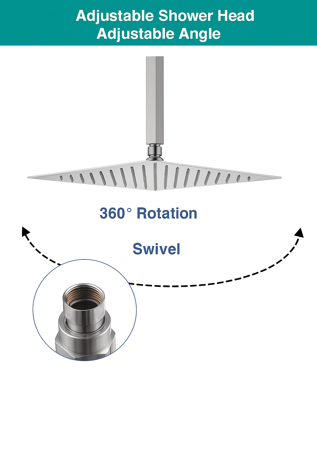 Adjustable Ceiling Shower Head Brushed Nickel with Adjustable Angle 