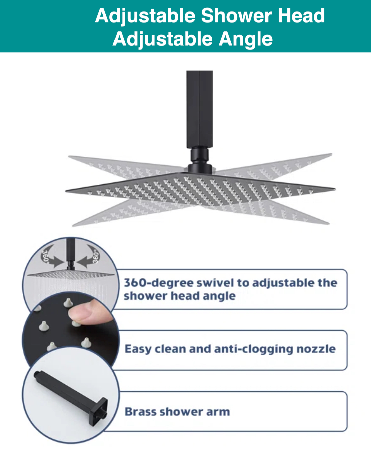 Adjustable Shower Head Matte Black 