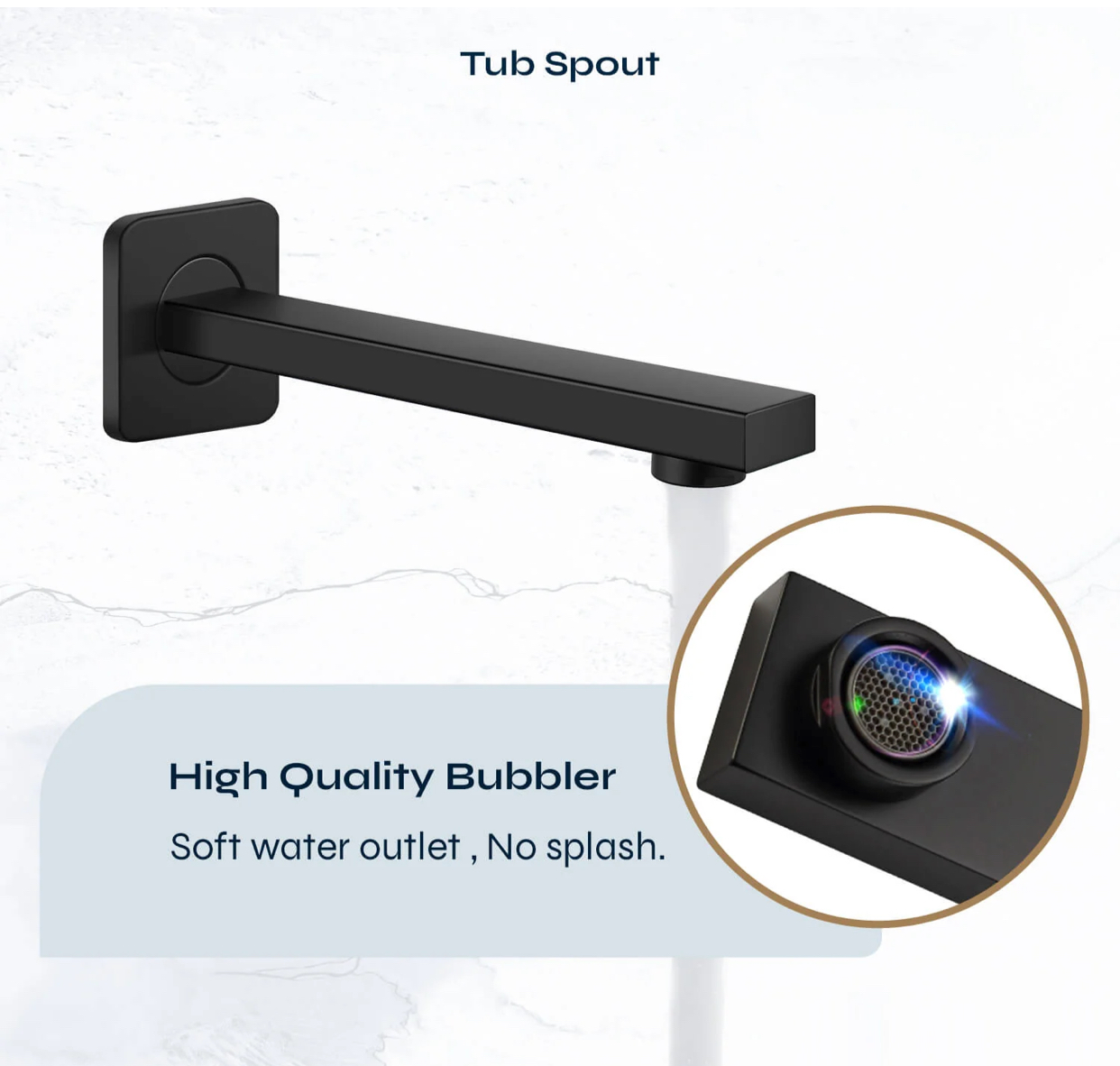 Aerator detail of MAX Faucets matte black tub filler spout soft water flow no splash