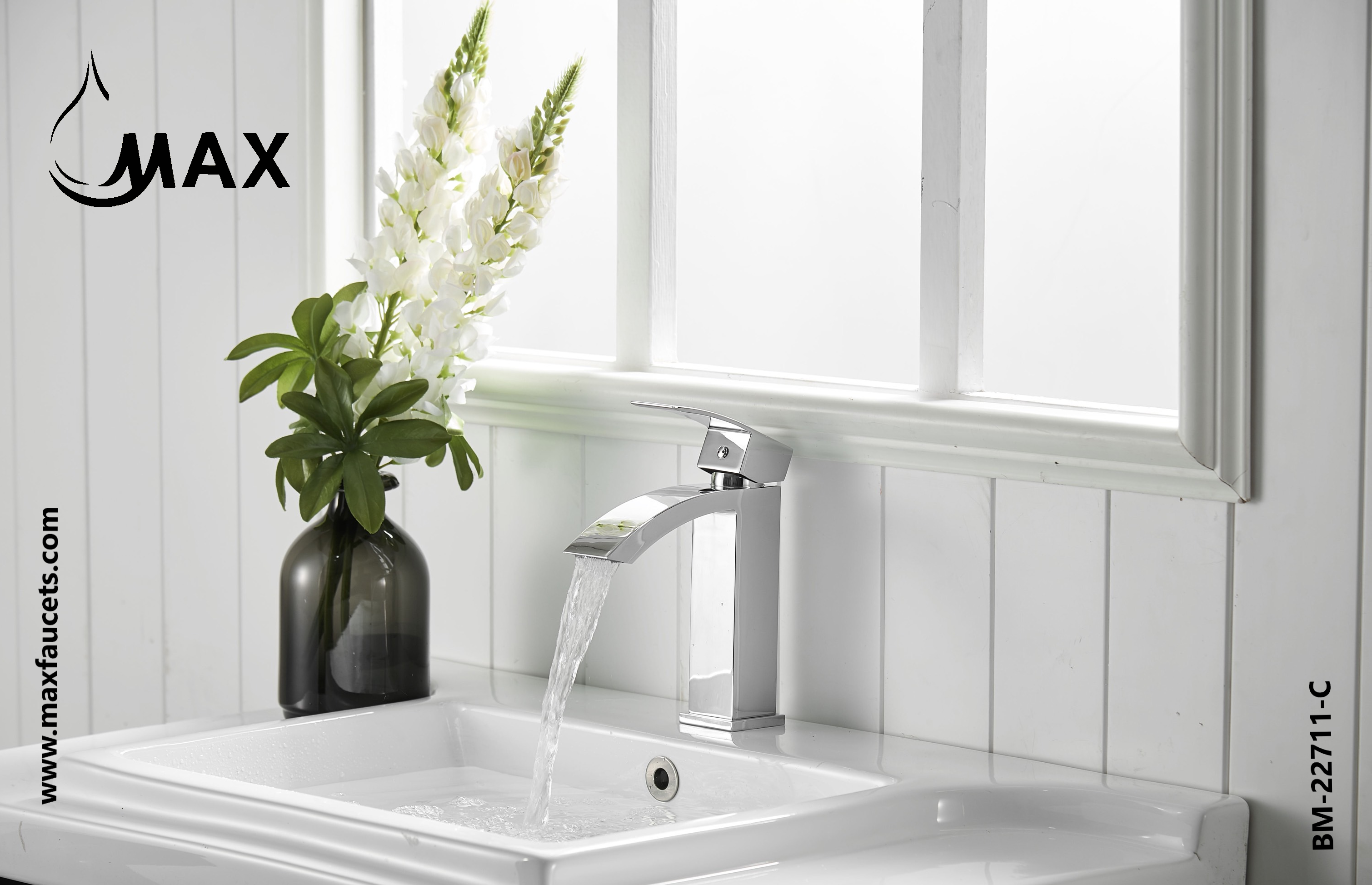 Waterfall Bathroom Faucet Single Handle Chrome Finish Modern Design