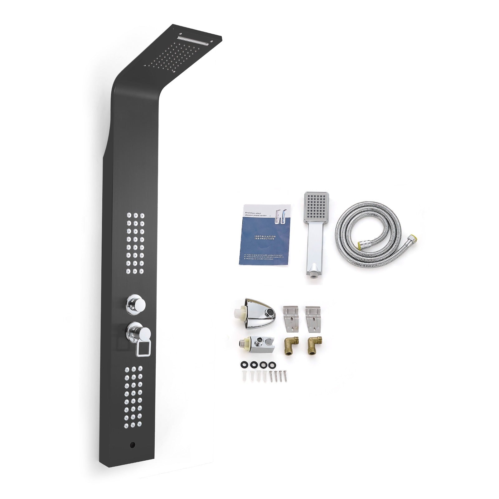 Thermostatic Waterfall Shower Panel System with Massage Jets and Handheld Shower | Black Finish